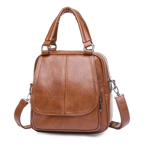 Mochila de mujer en cuero suave marrón, gran capacidad para viajes y trabajo