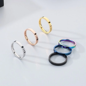 3mm polished stainless steel band rings in six colors for minimalist fashion style