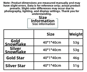 Size information chart for mini Christmas tree skirts with snowflake and star patterns