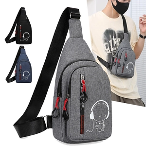 Luminous sling bag for men with cartoon music print and multi-layer zippers in three colors