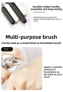 Detail of durable handle and steps for applying facial mask or liquid foundation