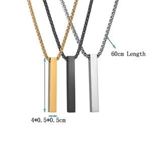 Minimalist stainless steel bar pendant necklace set in gold black and silver finishes