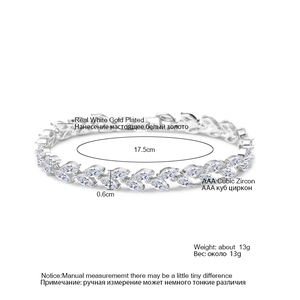 Details des weißgoldbeschichteten Weizenblatt-Armbands mit AAA Zirkonia und Maßen