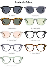 Detailed grid showing 9 stylish Boston frame sunglasses and blue light blocking glasses