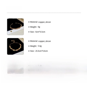 Detailed spec sheet showing dimensions and materials of colorful rhinestone bracelets