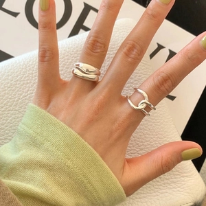 Irregular 925 sterling silver rings with thick wave and hollow link minimalist design