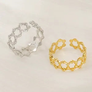 Bague Géométrique Creuse Acier Inoxydable Motif Nid Abeille Design Ajustable Bijoux Mode Pour Femmes
