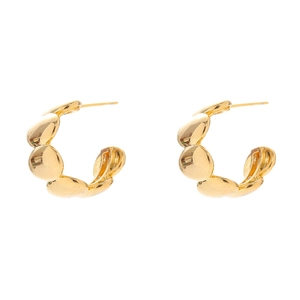 18K gold plated geometric C-shape hoop earrings with layered scale textured metal design