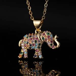 Elegant gold plated elephant pendant necklace with vibrant multi-color zircon stones