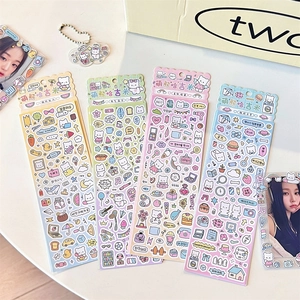 Detailed view of four colorful bear-themed DIY stickers for scrapbooks and deco art