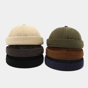 Retro Cotton Docker Hat Brimless Cap Adjustable Rolled Cuff Landlord Miki Hat For Men Women