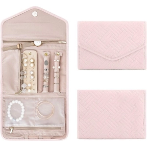 Travel Jewelry Organizer Bag Quilted Polyester Foldable Portable Storage For Rings Earrings Necklaces Magnetic Closure Soft