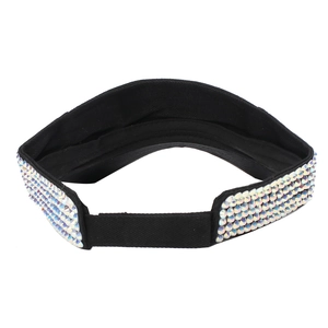 Women's outdoor black sun visor with colorful rhinestones and adjustable elastic strap