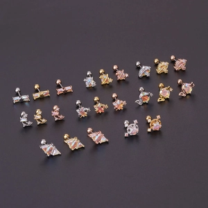 20G stainless steel ear studs with colorful CZ stars and geometric planetary designs