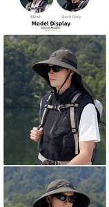 Detail of waterproof sun hat and tactical vest showing quick-dry fabric and outdoor utility