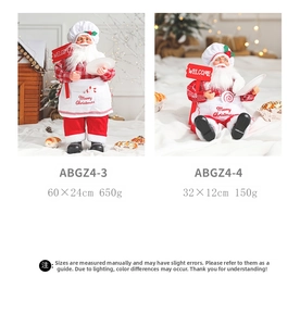 Detailed size comparison of standing and sitting chef Santa Claus Christmas ornaments