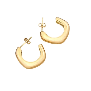 Minimalist gold-tone irregular geometric C-shaped earrings with a metallic finish