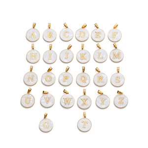 Round Alphabet Letter Pendant Stainless Steel Mother Of Artificial Pearl Shell Inlay Initial Charms For DIY Jewelry Making Vintage Style