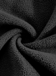 Macro detail of thick black sherpa fleece lining on heavy duty men's winter outdoor jacket