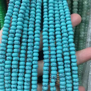 Strand of blue turquoise abacus beads with black spiderweb patterns for DIY jewelry