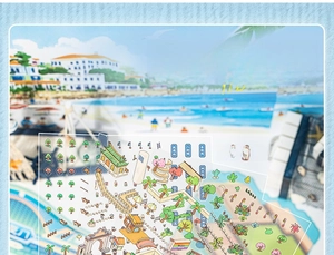 Detailed macro view of double-sided transparent PET stickers featuring Xiamen landmarks