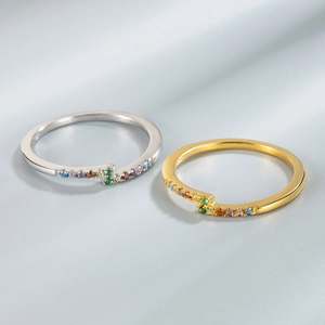 S925 sterling silver stacked rings with colorful zircon in silver and gold finishes