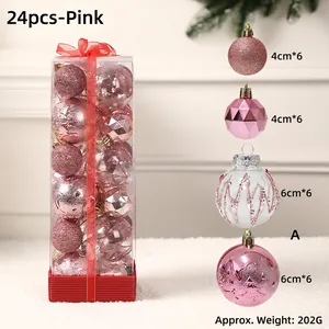 24pcs pink Christmas ball ornaments set with glitter and matte finishes in a gift box