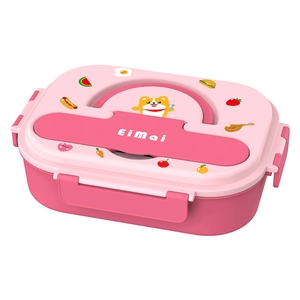 Pink cartoon 316 stainless steel kids bento box with microwave safe divided compartments