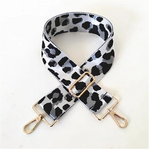 Adjustable leopard print replacement shoulder strap with gold metal buckles for handbags