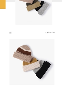 Detailed collection of striped wool knit beanies in various autumn and winter colors