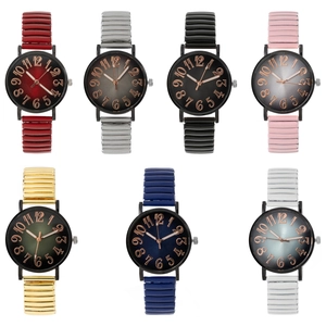 Close-up of stylish ladies quartz watches with colorful elastic alloy bands in seven colors