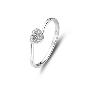 Elegant S925 sterling silver heart ring with sparkling micro-pave diamonds on white background