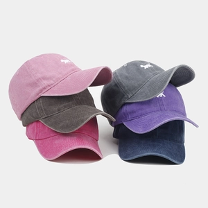 Lot de six casquettes de baseball en coton délavé vintage avec broderie de chien