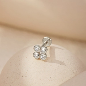 Detail of S925 sterling silver clover stud earring with clear crystals and 925 hallmark