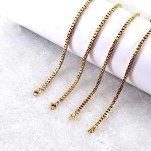 Box Chain Necklace 18K Gold Plated Stainless Steel Non-Tarnish Adjustable Link Jewelry For Women Men