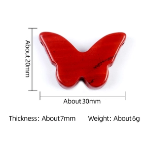 Polished natural red jasper butterfly stone carving with dimensions 30mm x 20mm