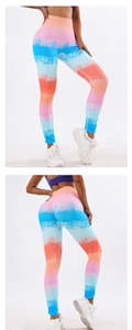 Vue détaillée avant et arrière du pantalon de yoga taille haute avec dégradé coloré