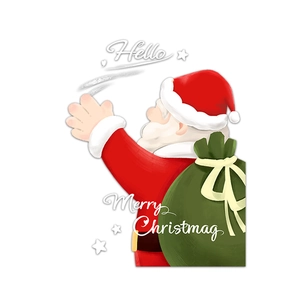 Cartoon Santa Claus with gift bag window sticker for Christmas holiday glass decor