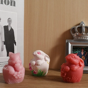 Relief flower bunny silicone mold for DIY Easter candles and decorative plaster crafts