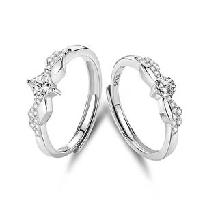Guardian Wings S925 sterling silver couple rings with square and round zircon stones