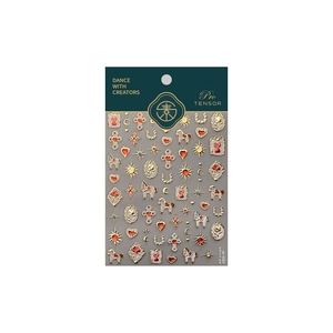 Retro metallic nail stickers with 3D castle and heart patterns in gold and red finish