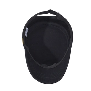 Classic black cotton cadet cap for men featuring a gold metal badge and adjustable strap