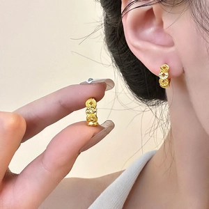 18k gold plated vintage coin hoop earrings with intricate engraved texture for women