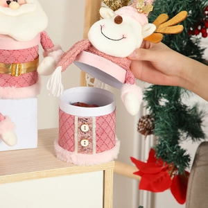Pink Christmas gift jars featuring Santa and Reindeer dolls with sequin details