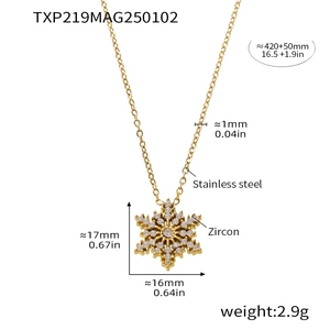 Detaillierte Maße der goldenen Schneeflocken-Halskette mit Zirkon und Edelstahlkette