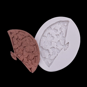 Exquisite Chinese fan silicone mold for resin craft and relief floral pattern decoration