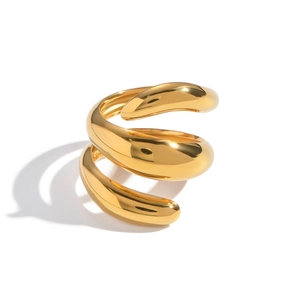 Polished 18K gold-plated stainless steel triple spiral ring with thick wrap design