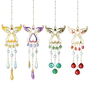 Hanging angel suncatchers with crystal prisms and colorful enamel in golden frames