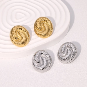 Boucles D'oreilles Acier Inoxydable Plaquées Or 18K Texture Martelée Ovale Spirale Géométrique Pour Femmes