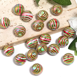 Christmas acrylic candy striped round beads in red green and white for DIY jewelry making